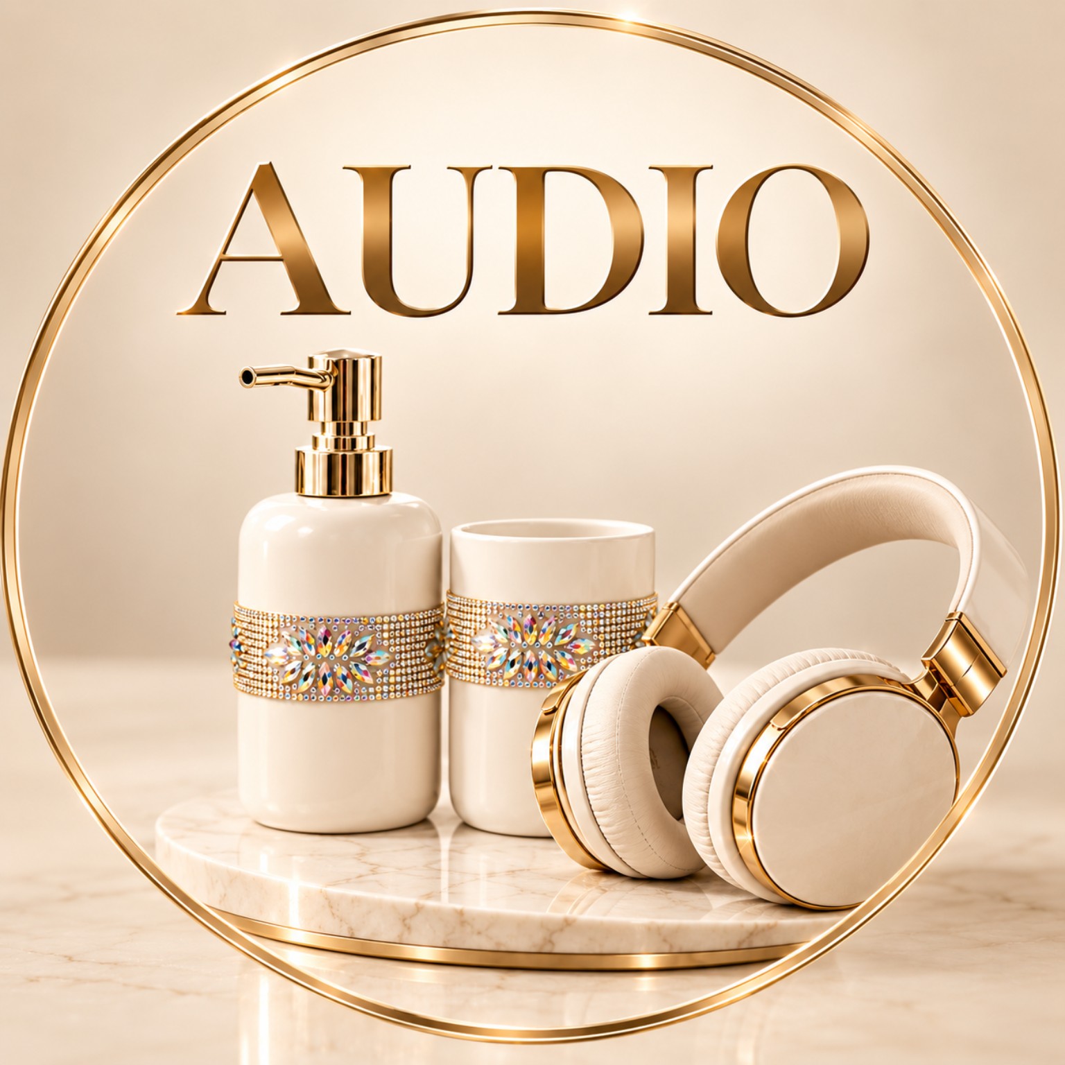 Grafika audio z jasnym zestawem łazienkowym i słuchawkami